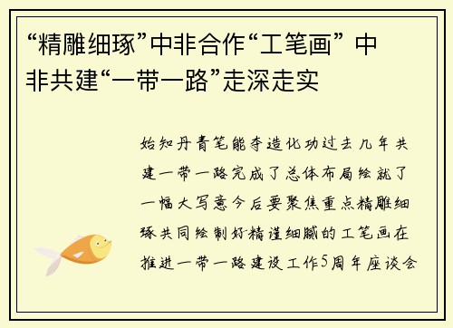 “精雕细琢”中非合作“工笔画” 中非共建“一带一路”走深走实