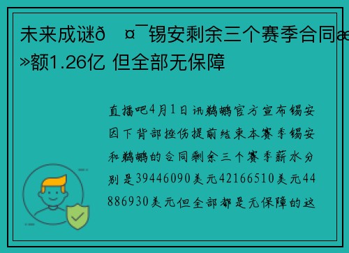 未来成谜🤯锡安剩余三个赛季合同总额1.26亿 但全部无保障